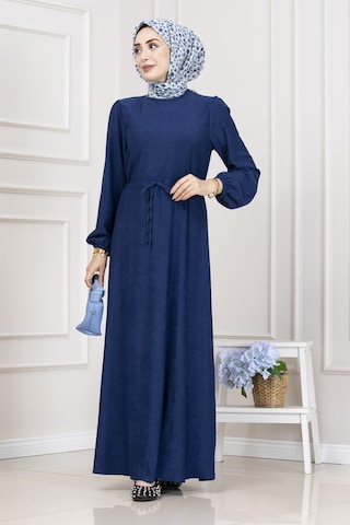 Sevitli Beli Tünelli Fitilli Aslı Elbise-saks Mavi-5465 Saks Mavi