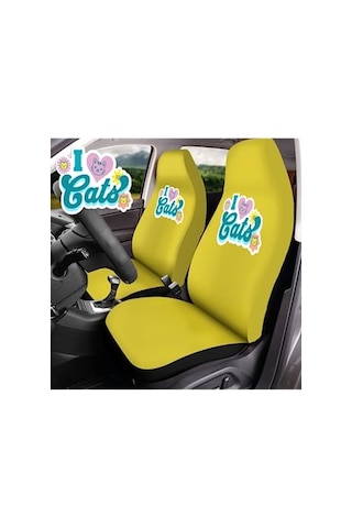 Ayrex Mirsepet Tasarım Logo Oto Koltuk Kılıfı Honda Cr-v İle Uyumlu İ Love Cats Kedi Baskılı Penye Kumaş Sarı Diğer
