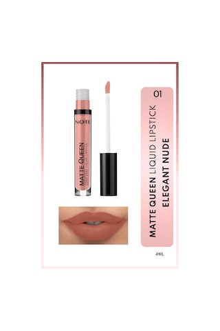 Note Cosmetique Matte Queen Lipstick Kalıcı Mat Likit Ruj - 01 Elegant Nude - Nude