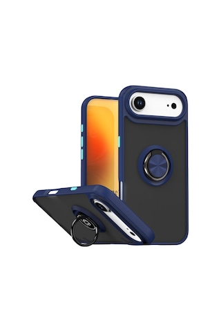 Apple iPhone Uyumlu- 17 Air Montreal Yüzüklü Silikon Kapak - Lacivert Çok Renkli