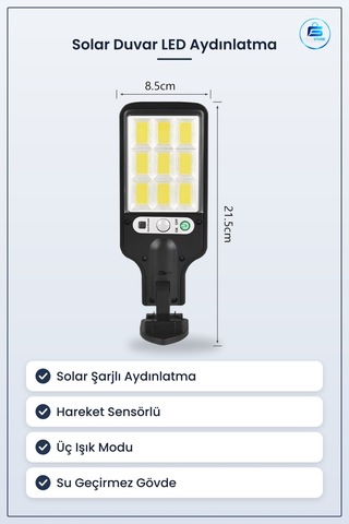 Güneş Enerjisi İle Şarj Olan Kumandalı Solar Duvar Led Aydınlatma