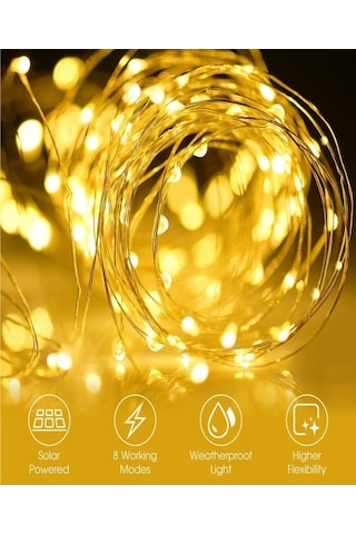 Pazly Güneş Enerjili Peri Işıkları - 10m 100 Led Sıcak Beyaz Aydınlatma