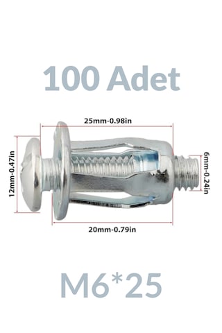 M6x25 100 Adet Sac Arkası Açılır Somun Çiçek Perçin Somunu - Kriko Ankraj Fener Tipi Genleşme Vidası M6
