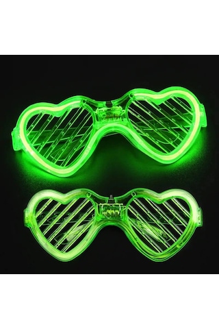 Yeşil Led Işıklı Kalp Gözlük 3 Modlu Parti Glow Gözlüğü