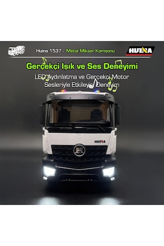 Huına 1537 1/14 12ch Profesyonel Rc Uzaktan Kumandalı İş Makinesi Metal Beton Mikser Çimento Kamyonu İnşaat Aracı Mixer Truck - Sesli Ve Işıklı
