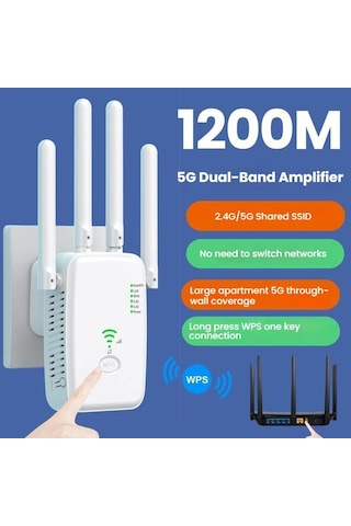 Sones Urant U11 1200mbps 2.4g Ve 5.8g Kablosuz Tekrarlayıcı Wifi Sinyal Amplifikatörü Wps Hızlı Ayar Desteği Ab Fişi Siyah