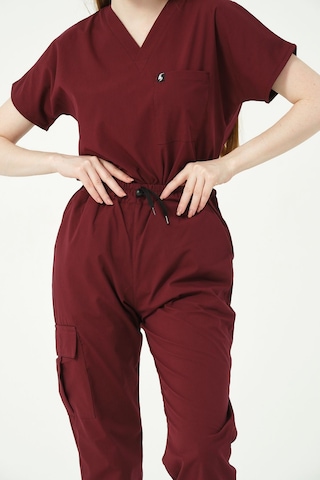 Bordo Likralı Kargo Cep Jogger Paça Doktor Hemşire Forması Tek Alt Unisex