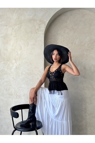 Verymoda Güpür Detaylı Askılı Bluz D2892 Siyah