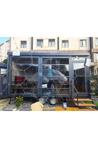 300 X 500 Teras Evim Tiny House Ahşap Desen Fugalı Betopan Kendinden Çatılı Tek Oda Giyotin Pencere