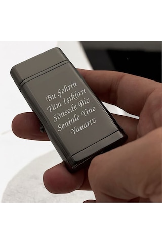 Kişiye Özel Çift Yön Baskı Turbo Jet Işıklı Saatli Çakmak -kutulu Ve Hediye Paketinde