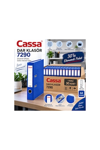 7290 Dar Plastik Mavi Büro Klasörü A4 30 Adet Avantajlı Paket
