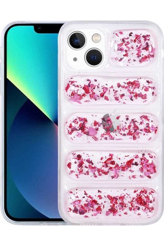 Apple Uyumlu iPhone 13 Kılıf Kamera Korumalı Simli Airbag'li Zore Dalga Kapak Pembe Koyu
