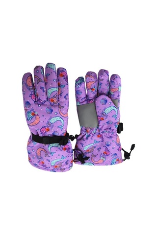 Su Geçirmez Kız Çocuk Bere Eldiven Set 4-8 Yas Kayak Ve Snowboard Bere Eldiveni Mor Denizkızı