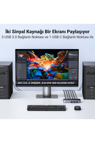 Hdmı 2.0 Kvm Anahtarı 4k 60hz Usb 3.0 Anahtarı 4 Usb Bağlantı Noktası 3 Usb 3.0+ Usb C 2 Usb Kablosu Ve 2 Hdmı Ka