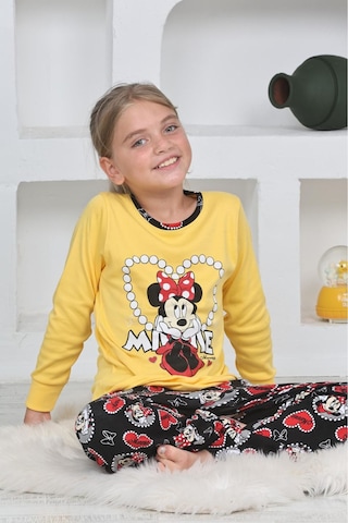 Miniğimin Cicileri Mnn Ms Kalpli Kız Çocuk Pijama Takımı - Sarı Sarı