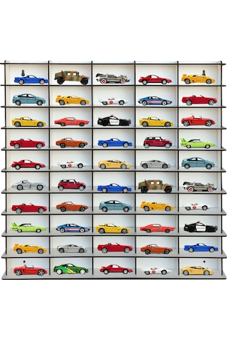 Woodbu 1/64 Hobi Araba Rafı Beyaz 50'Li (Hot Wheels, Matchbox)