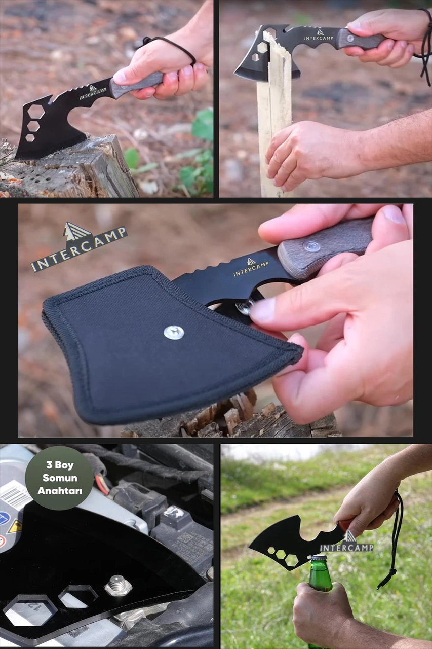 Çok Amaçlı Kamp Baltası, Fonksiyonel Balta, Nacak, Mini El Baltası, Somun, Şişe Açma 26 Cm 283 Gr