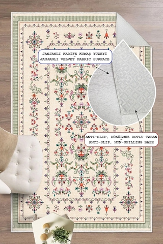 Floral Elegance Desen Baskılı Kaymaz Yıkanabilir Salon Oturma Odası Mutfak Balkon Halısı Yolluk Çok Renkli
