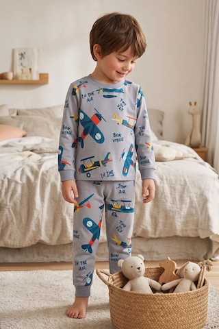 Zuzunga Time To Fly Gri Renk Uçak Desenli Erkek Çocuk Pijama Takımı