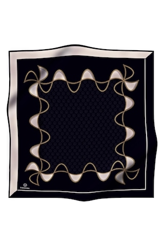 Vissona Twill İpek Eşarp Siyah, Krem 14256-0001