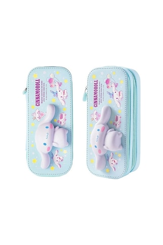 Mufunye Üçgen Köpekli Çift Katlı Stres Azaltıcı Kalem Kutusu - Basınç Yönetimi İçin Ahşap Desenli文具盒 MAvi