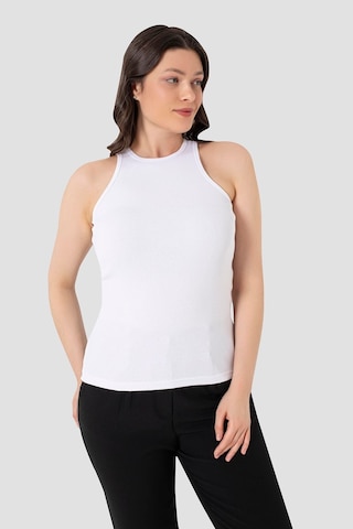 Arma Yıldız Kadın Pamuklu Fitilli Görünümlü Halter Yaka Basic Beyaz Atlet beyaz