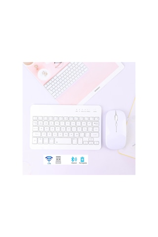 Bluetooth + Usb Wireless Klavye Mouse Seti Sessiz Şarjlı Bt+usb Mouse & Keyboard Set