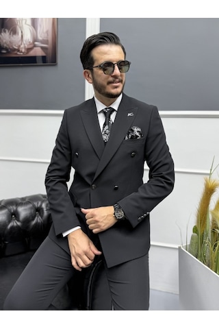 Avni Ceylan Milano Doppio Stil Kruvaze Takım Elbise Siyah
