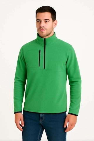 Efnaz Style Erkek Polar Kazak Dik Yaka, Yarım Fermuarlı, Fermuarlı Göğüs Cepli, Siyah Biyeli, Kışlık Rahat Regular Fit Günlük Model - Yeşil