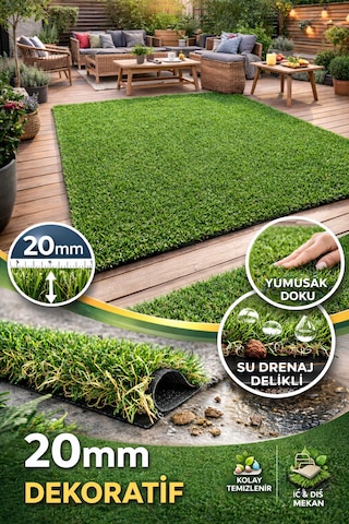 20mm Suni Çim Halı Balkon & Bahçe İçin Doğal Görünüm, Konforlu Doku 100 x 100