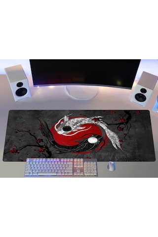 Porge Gamer Mouse Pad 90x40 Mouse Pad Xxl Büyük Oyuncu Koi Mousepad Koi Fish, 90x40 Cm 3mm Kalınlık