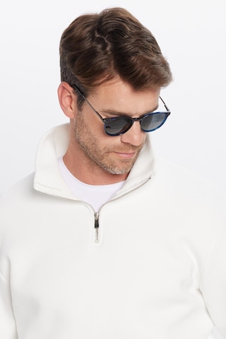 Tudors Unisex Relax Fit Rahat Kesim Pamuklu İçi Polarlı Yarım Fermuarlı Beyaz Dik Yaka Sweatshirt-31443 Beyaz
