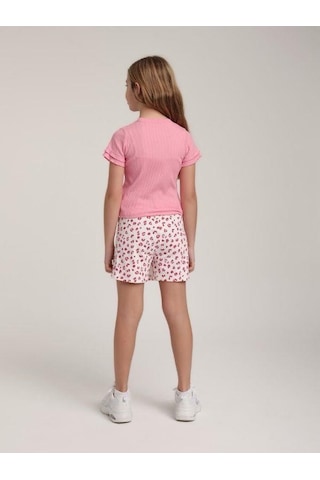 Escabel Kız Çocuk Pamuklu Kolları Kısa Fırfırlı T-shirt-15611 Pembe