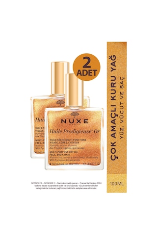 Nuxe Huile Prodigieuse Or Altın Parıltılı Yüz Vücut Saçlar İçin Çok Amaçlı Kuru Yağ 100 Ml 2 Adet