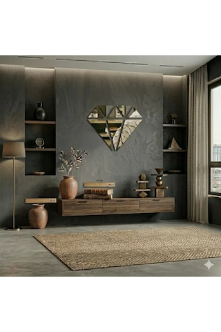 40x40 Cm Elmas Formlu Kırılmaz Pleksi Ayna - Geometrik Duvar Dekoru Belirtilmemiş