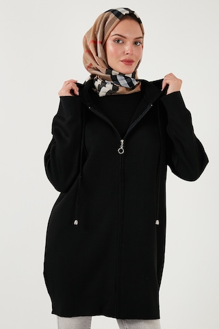 Lela Modest Regular Fit Kapüşonlu Tesettür Triko Bayan Hırka 4616176 Siyah