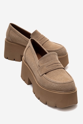 Luvishoes Santıa Toprak Süet Kadın Kalın Tabanlı Loafer Ayakkabı Toprak