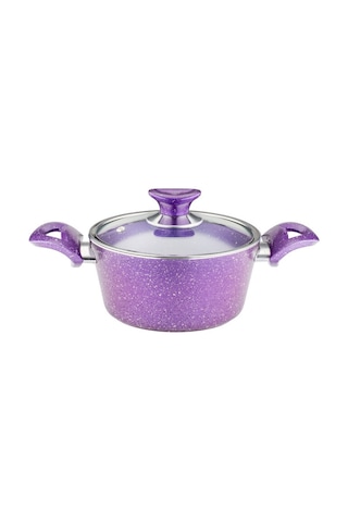 24 Cm Granit Derin Tencere Cam Kapak - Violet Violet