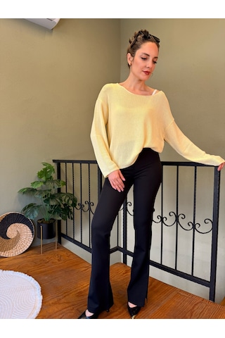 Ali Butik Sarı Oval Yaka Dökümlü Triko Sarı