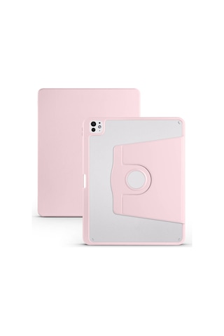 Apple Uyumlu iPad Pro 13 2025 M5 Kılıf Mkst Termik Kalem Bölmeli Dönebilen Standlı Kılıf - Pembe Tablet Kılıfı