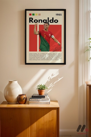 Ronaldo Futbol Posteri, Siyah Çerçeveli Duvar Tablosu - Spor Severlere Hediye