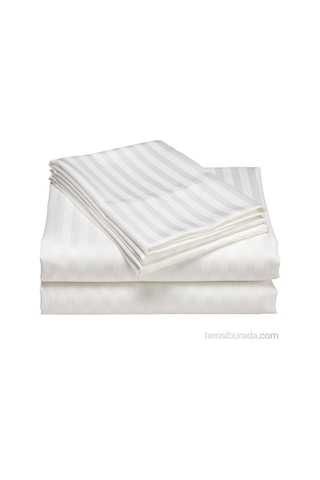 Çizgili Saten Yatak Çarşafı Lastikli 160x200 Yastık Kılıfı 50x70