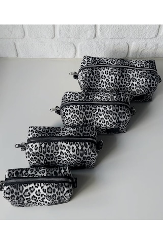 Meryy Collection Gri Leopar Organizer Çanta / Tüm Set Siyah