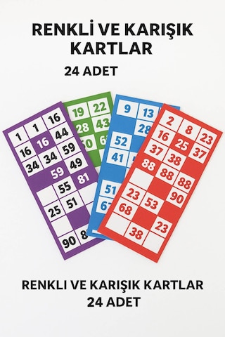 Renkli Tombala Seti 24 Adet Kart Tam Takım Aileyle Oynamaya Hazır Eğlenceli Kutu Oyunu