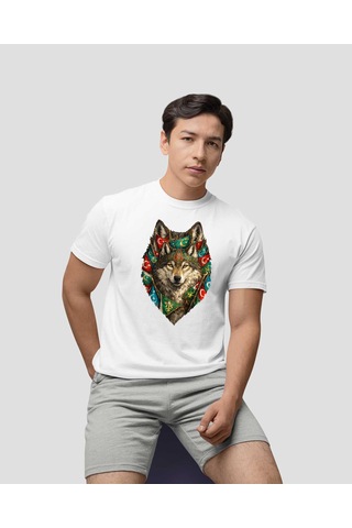 Bigohobi Kurt Desenli Dijital Baskılı Unisex Tshirt, Günlük Kullanıma Uygun Regular Tshirt Beyaz