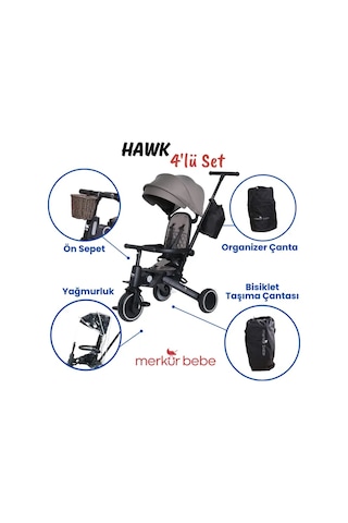 Merkür Bebe 9in1 Hawk Çift Yönlü Katlanabilir Yatabilir Ayak Destekli Üç Tekerlekli Bebek Ve Çocuk Bisikleti Seti Yeşil