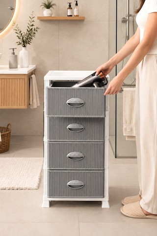 Porsima 0704 4 Katlı Still Komodin Beyaz/gri Çekmeceli Sebzelik-oyuncak Sepeti-çok Amaçlı Plastik Organizer Beyaz - Gri