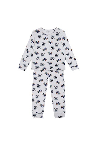 Antebies Organik Gri İnşaat Ekibi Kamyon Desenli Beli Lastikli Uzun Kollu Erkek Çocuk Pijama Takımı Lacivert