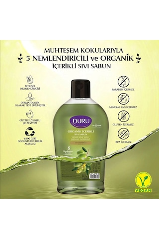 Duru Sıvı Sabun Organik İçerikli Zeytinyağlı 1500 Ml X 3 Adet