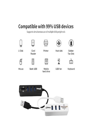 Mkey USB Çoğaltıcı USB Çoklayıcı Tf Kartlı Sd Kartlı USB Hub